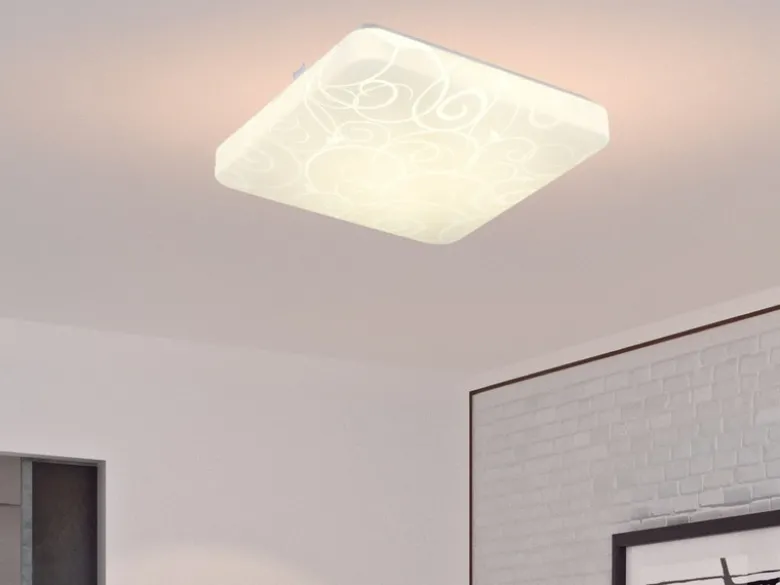 Flache LED Deckenleuchte MANDRIA mit Rankenmuster, Quadrat 27cm