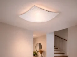 Flache LED Deckenleuchte mit Glas Lampenschirm Weiß, Quadrat 40cm