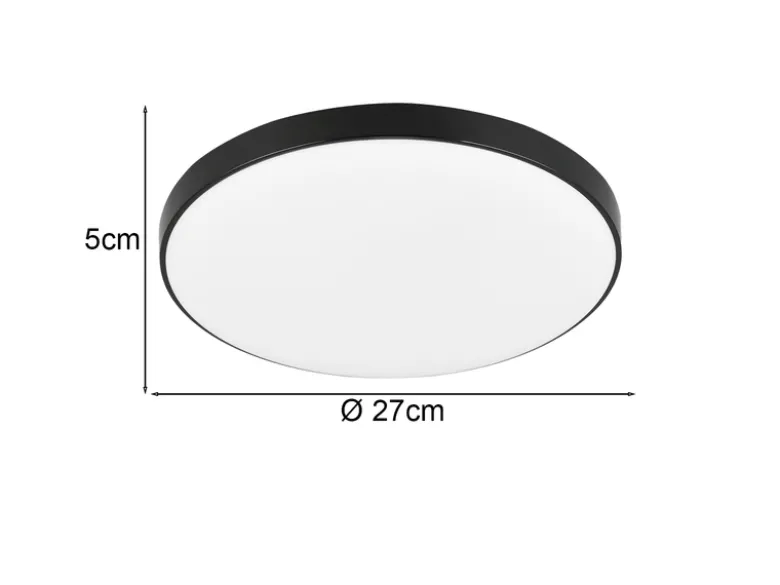 Flache LED Deckenleuchte SPICA in Schwarz, IP44 Badezimmer geeignet, Ø 27cm