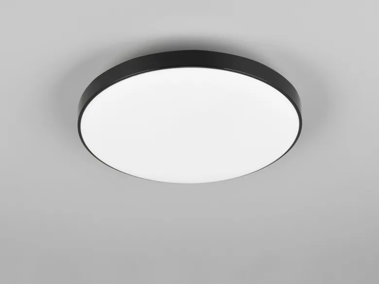 Flache LED Deckenleuchte SPICA in Schwarz, IP44 Badezimmer geeignet, Ø 27cm