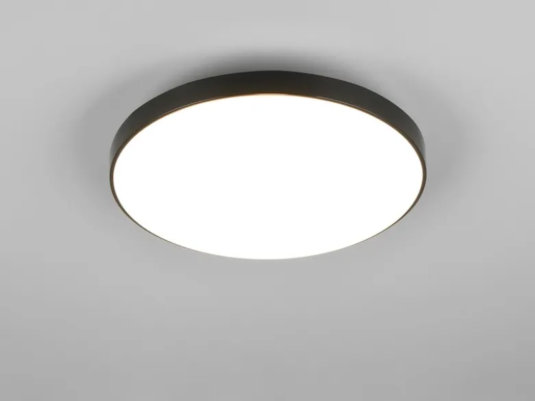Flache LED Deckenleuchte SPICA in Schwarz, IP44 Badezimmer geeignet, Ø 27cm