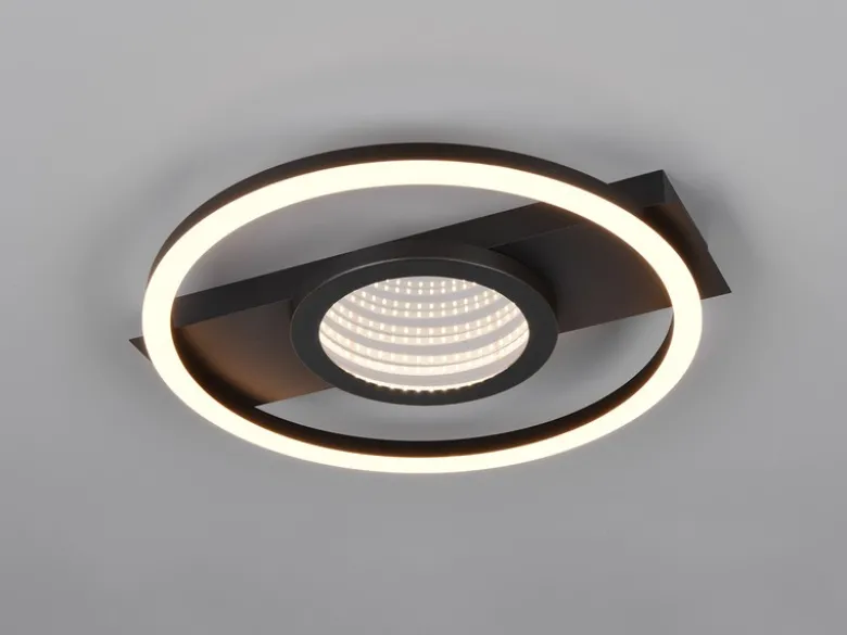 Flache LED Deckenleuchte WHEELER Metall Schwarz Wandleuchte, Ø 33cm
