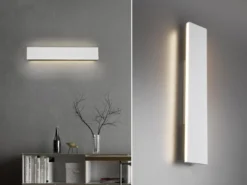 Flache LED Wandleuchte CONCHA Up and Down Weiß - 3 Stufen Dimmer, Breite 47cm