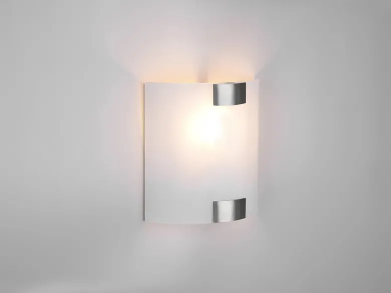 Flache LED Wandleuchte mit Glas Lampenschirm Weiß & Silber, Höhe 20cm