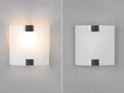 Flache LED Wandleuchte mit Glas Lampenschirm Weiß & Silber, Höhe 20cm