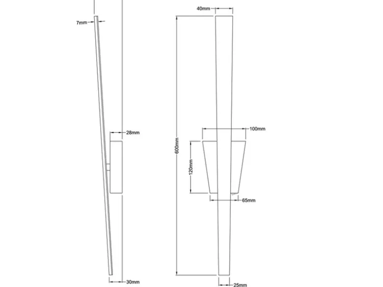 Flache LED Wandleuchte ZITA Schwarz indirekte Wandbeleuchtung, Höhe 60cm