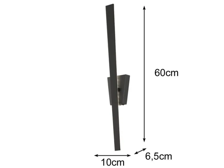 Flache LED Wandleuchte ZITA Schwarz indirekte Wandbeleuchtung, Höhe 60cm