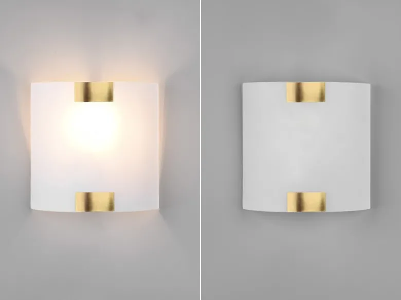 Flache Wandleuchte PURA Glaslampenschirm Gold, Höhe 20cm