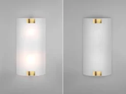 Flache Wandleuchte PURA Glaslampenschirm Gold, Höhe 40cm