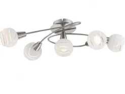5-flammige Deckenleuchte mit E14 LED, Glasschirme satiniert mit Muster, B: 62cm