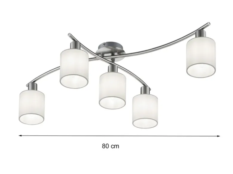 5 flammige LED Deckenleuchte mit Stoffschirmen Weiß - Arm schwenkbar, B: 80cm
