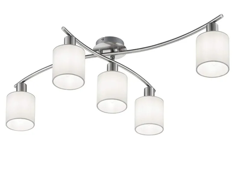 5 flammige LED Deckenleuchte mit Stoffschirmen Weiß - Arm schwenkbar, B: 80cm