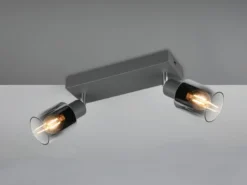 2-flammiger Deckenstrahler CADIZ mit Chrom Glasschirmen, Breite 27cm
