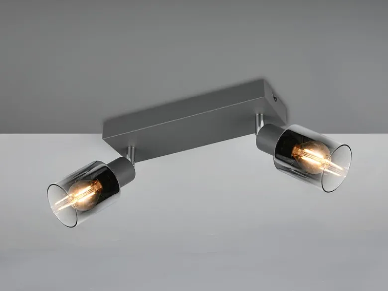 2-flammiger Deckenstrahler CADIZ mit Chrom Glasschirmen, Breite 27cm
