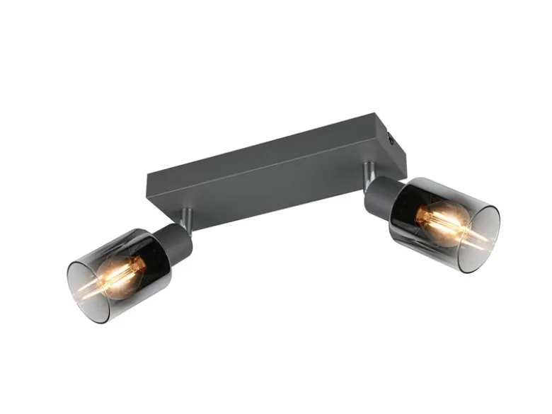 2-flammiger Deckenstrahler CADIZ mit Chrom Glasschirmen, Breite 27cm