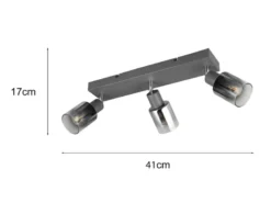 3-flammiger Deckenstrahler CADIZ mit Chrom Glasschirmen, Breite 42cm