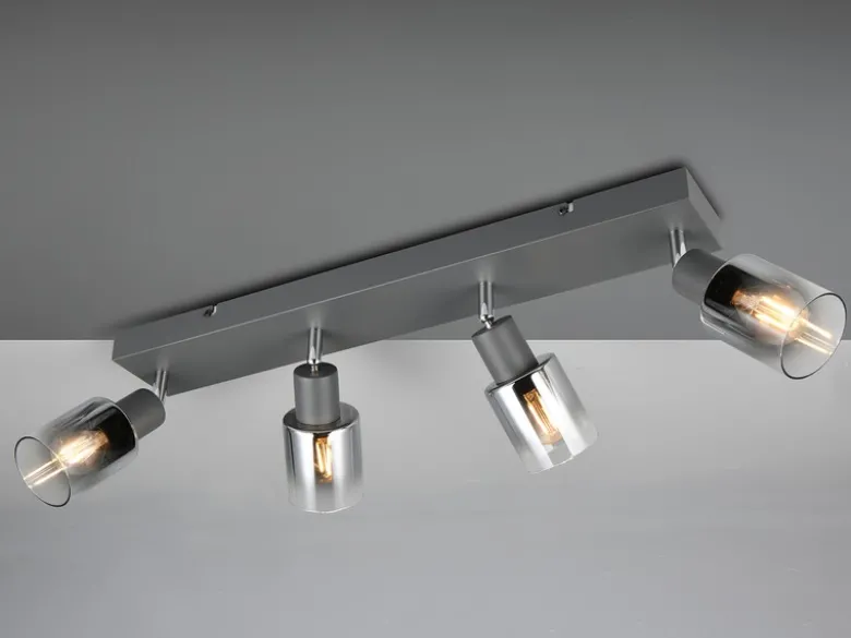 4-flammiger Deckenstrahler CADIZ mit Chrom Glasschirmen, Breite 58cm