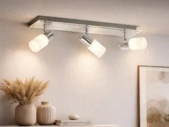 3-flammiger LED Deckenstrahler CLAPTON mit Glasschirmen, Breite 50cm