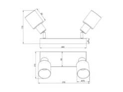 2-flammiger LED Deckenstrahler mit Chrom Glasschirmen, Breite 27cm
