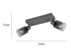 2-flammiger LED Deckenstrahler mit Chrom Glasschirmen, Breite 27cm
