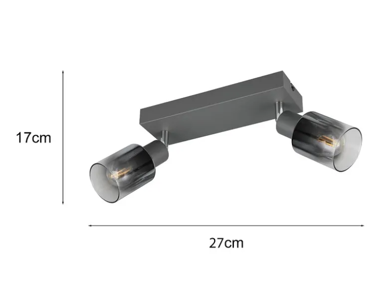 2-flammiger LED Deckenstrahler mit Chrom Glasschirmen, Breite 27cm