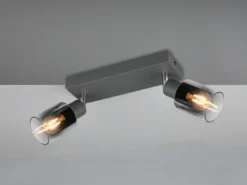2-flammiger LED Deckenstrahler mit Chrom Glasschirmen, Breite 27cm