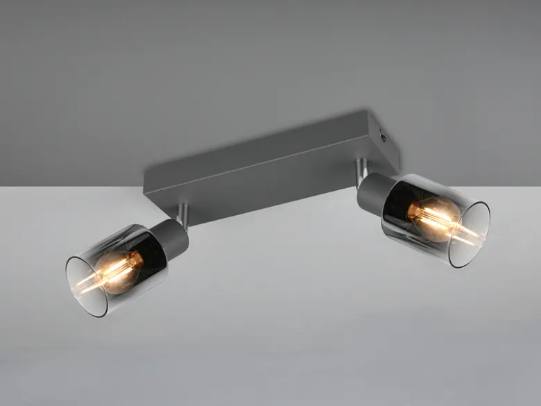 2-flammiger LED Deckenstrahler mit Chrom Glasschirmen, Breite 27cm