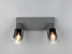 2-flammiger LED Deckenstrahler mit Chrom Glasschirmen, Breite 27cm