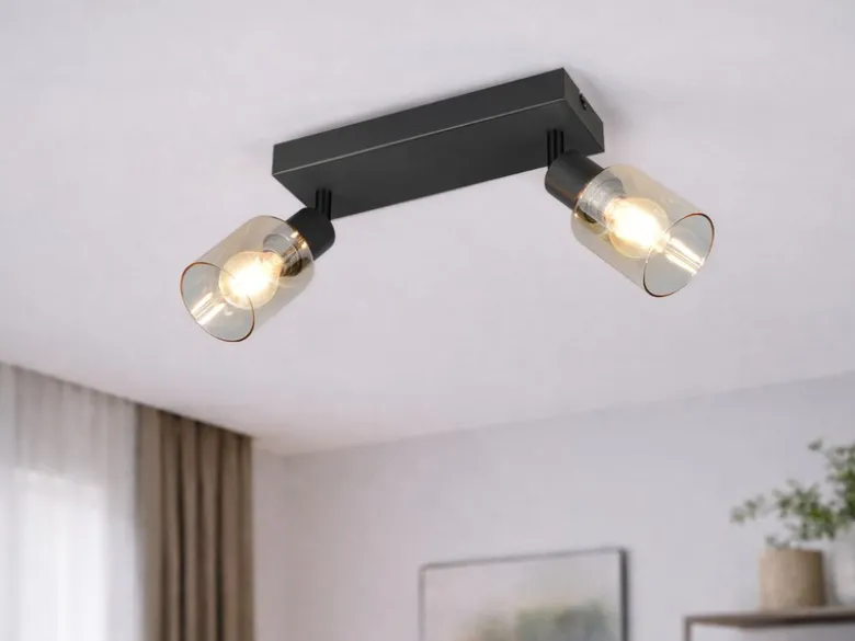 2-flammiger LED Deckenstrahler mit Glasschirmen Amberfarbig, Breite 27cm