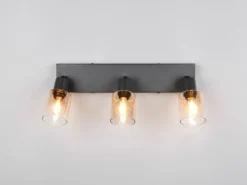 3-flammiger LED Deckenstrahler mit Glasschirmen Amberfarbig, Breite 42cm
