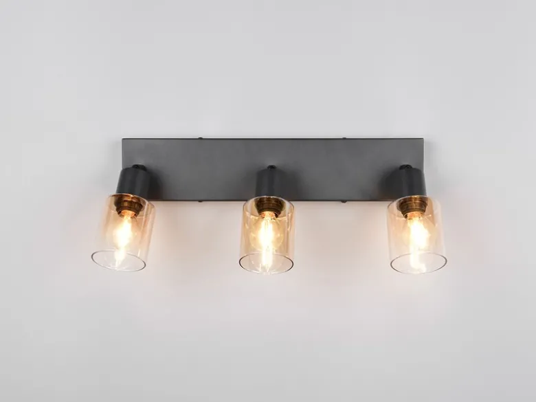 3-flammiger LED Deckenstrahler mit Glasschirmen Amberfarbig, Breite 42cm