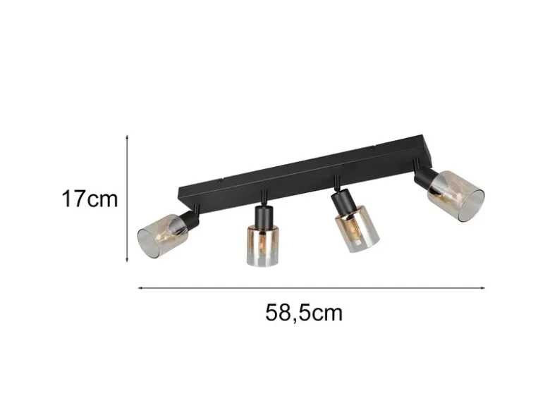 4-flammiger LED Deckenstrahler mit Glasschirmen Amberfarbig, Breite 58cm