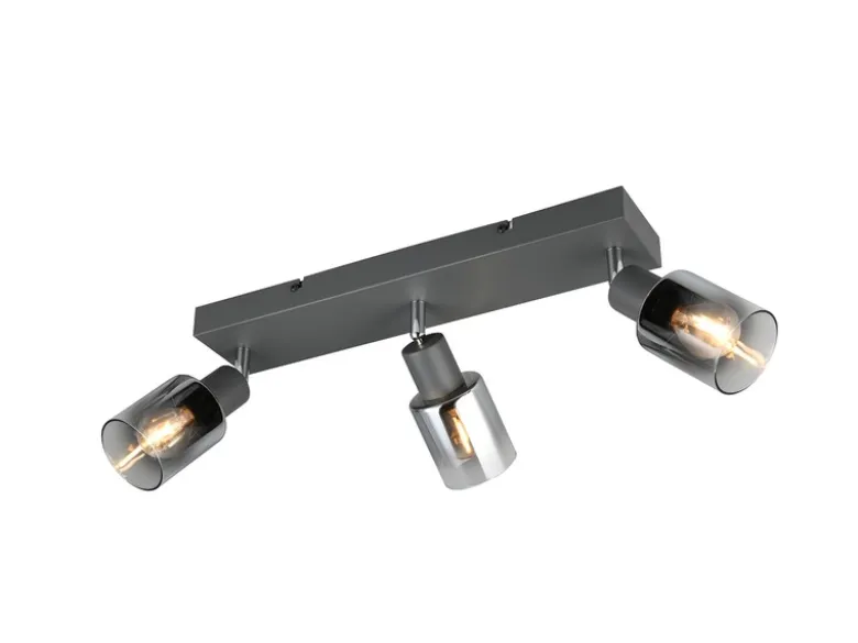 3-flammiger LED Deckenstrahler mit Chrom Glasschirmen, Breite 42cm