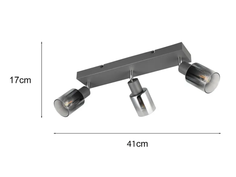 3-flammiger LED Deckenstrahler mit Chrom Glasschirmen, Breite 42cm
