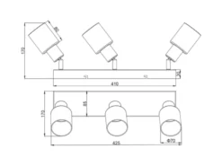 3-flammiger LED Deckenstrahler mit Chrom Glasschirmen, Breite 42cm