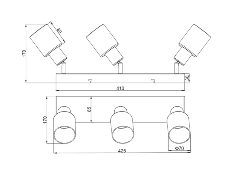 3-flammiger LED Deckenstrahler mit Chrom Glasschirmen, Breite 42cm
