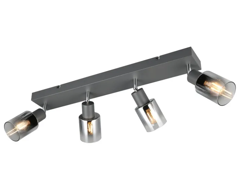 4-flammiger LED Deckenstrahler mit Chrom Glasschirmen, Breite 58cm