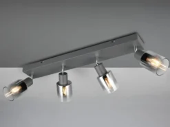 4-flammiger LED Deckenstrahler mit Chrom Glasschirmen, Breite 58cm