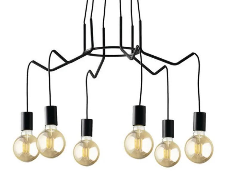 6 flammiger LED Kronleuchter Ø66cm Schwarz - minimalistisch moderne Spinnenlampe