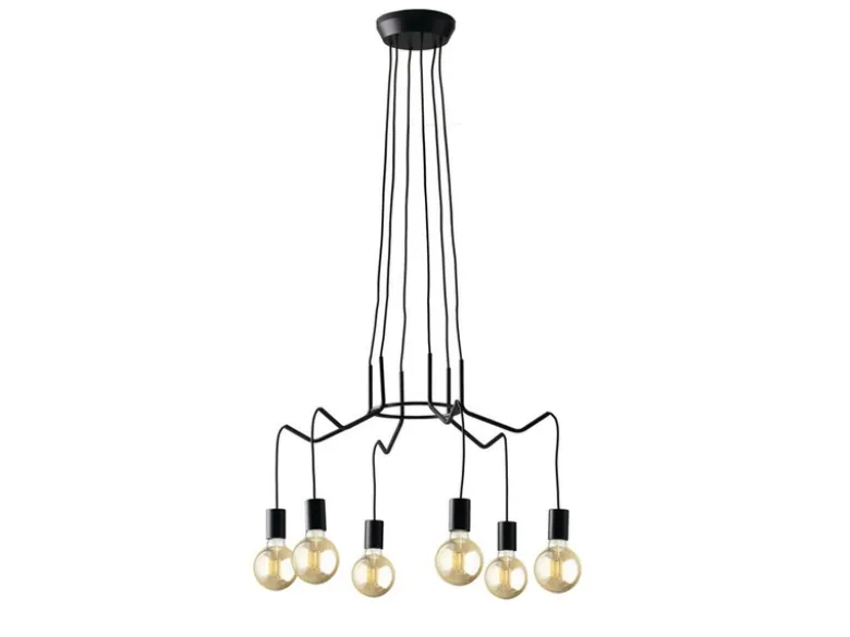 6 flammiger LED Kronleuchter Ø66cm Schwarz - minimalistisch moderne Spinnenlampe