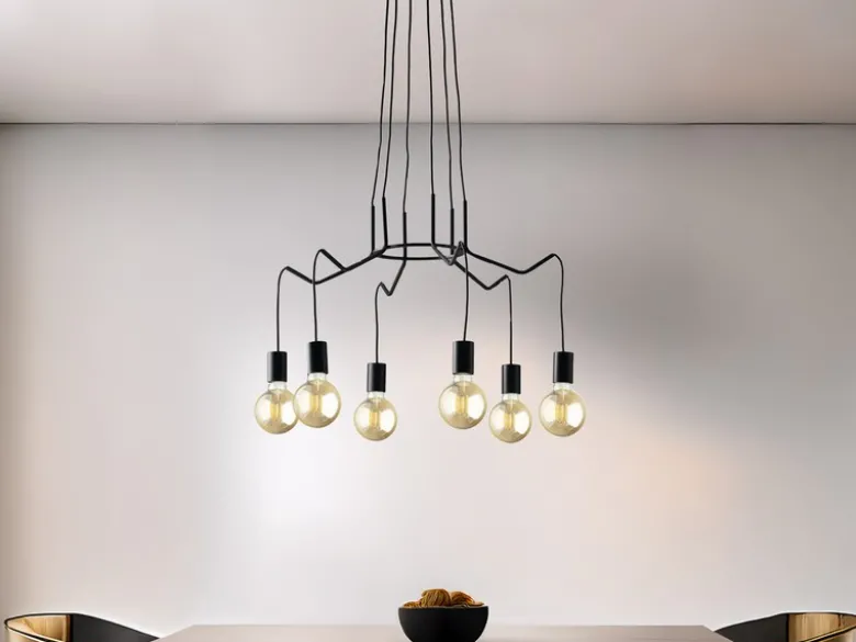 6 flammiger LED Kronleuchter Ø66cm Schwarz - minimalistisch moderne Spinnenlampe