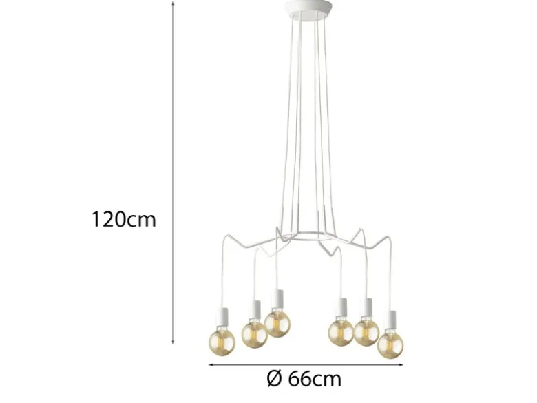 6 flammiger LED Kronleuchter Ø 66cm Weiß - minimalistisch moderne Spinnenleuchte