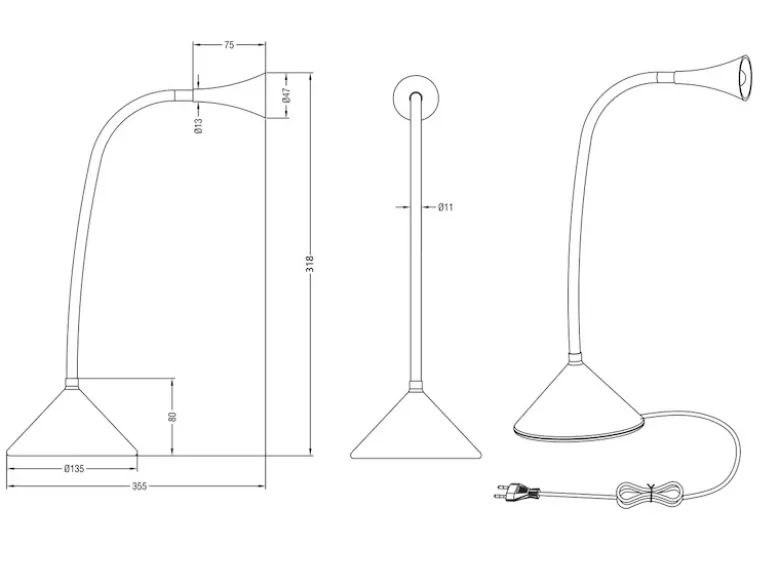 Flexible 2in1 LED Tischlampe & Wandlampe VIPER in Weiß, Schalter am Fuß