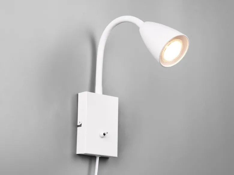 Flexible LED Leselampe, Wandleuchte mit Schalter & Stecker, Weiß Höhe 23,5cm