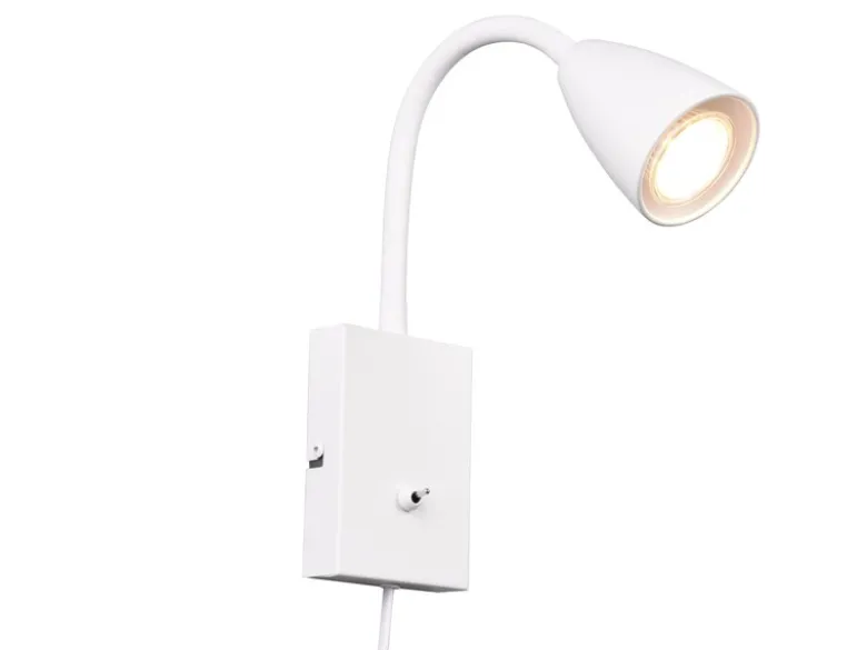 Flexible LED Leselampe, Wandleuchte mit Schalter & Stecker, Weiß Höhe 23,5cm