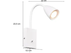 Flexible LED Leselampe, Wandleuchte mit Schalter & Stecker, Weiß Höhe 23,5cm