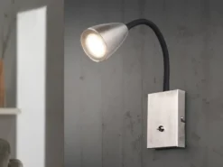 Flexible LED Leselampe, Wandleuchte mit Schalter & Stecker, Silber Höhe 23,5cm