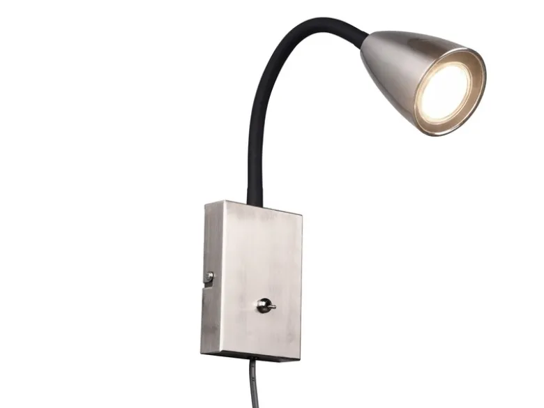 Flexible LED Leselampe, Wandleuchte mit Schalter & Stecker, Silber Höhe 23,5cm