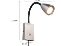 Flexible LED Leselampe, Wandleuchte mit Schalter & Stecker, Silber Höhe 23,5cm