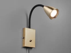 Flexible LED Leselampe, Wandleuchte mit Schalter & Stecker, Messing Höhe 23,5cm
